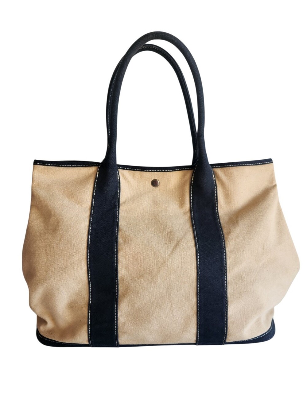 Vintage J. Crew Montauk Large Canvas Tote Natural Navy - Picture 4 of 16